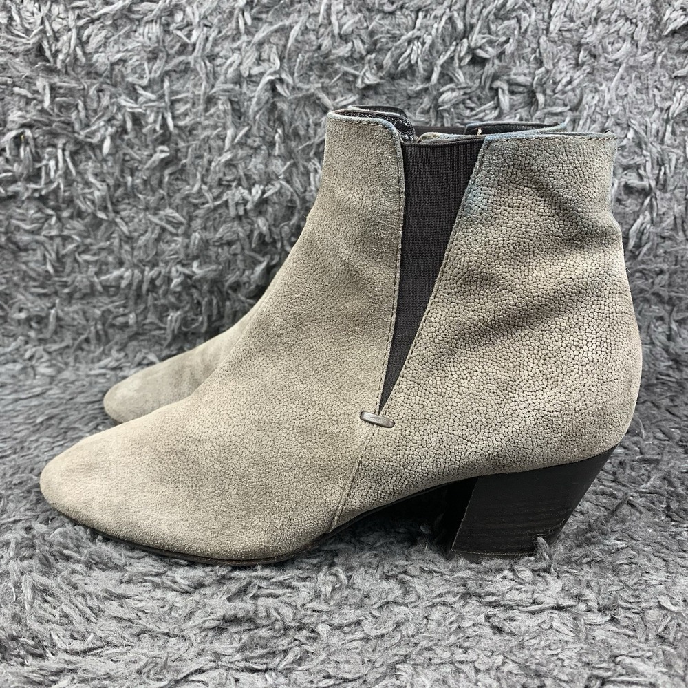 Aquatalia Ankle Boots Womens 8.5 Taupe Faylynn Pebbled Suede Boho Booties Zip